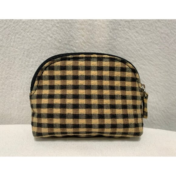 Longaberger Mini Zip Keychain Pouch Khaki/Tan Black Gingham - Picture 2 of 10